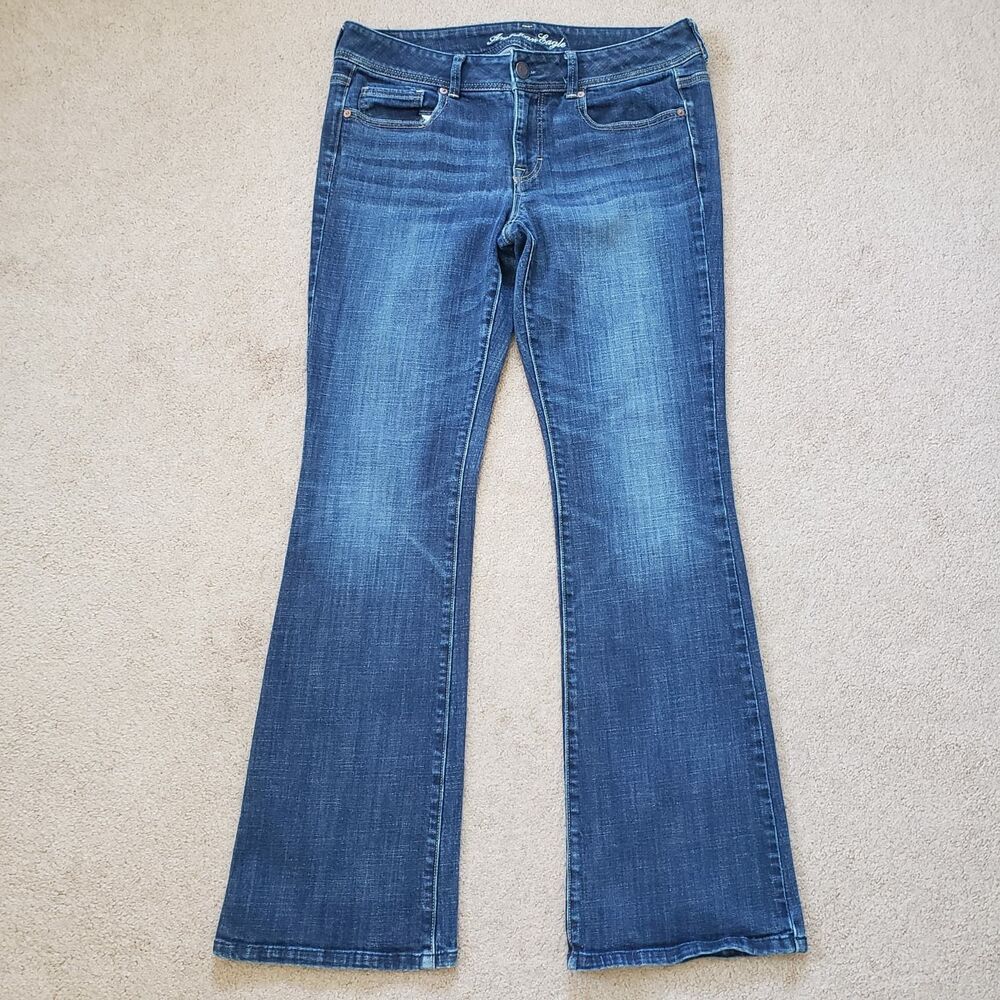 American Eagle Original Boot Jeans Bootcut Flare Stretch Size 12 Long Dark Wash
